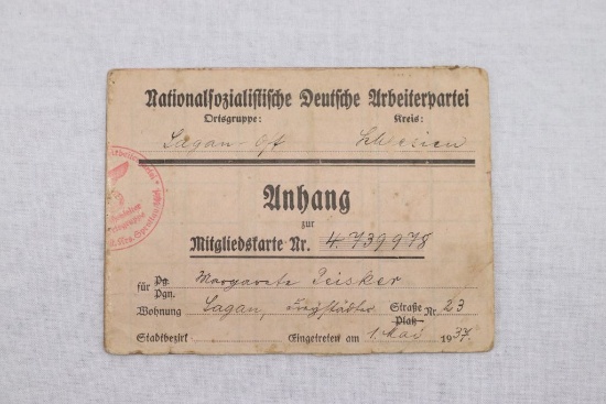 Nazi NSDAP Membership Card