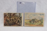 (2) WWII Painted Battle Scene Postcards