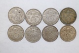 (8) Nazi Silver 2 Mark Coins