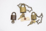 (3) Antique US Army/Military Brass Locks