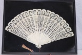 Antique Ivory Fan in Framed Display w/provenance