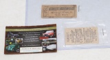 Pair of Antique Railroad Tickets - incl wood