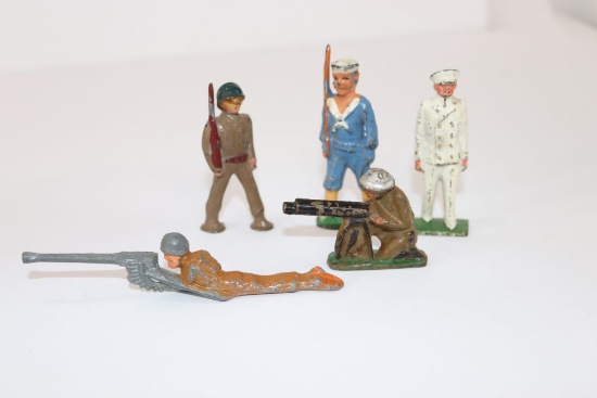 5 Antique Metal Toy Soldier/Sailor Figures