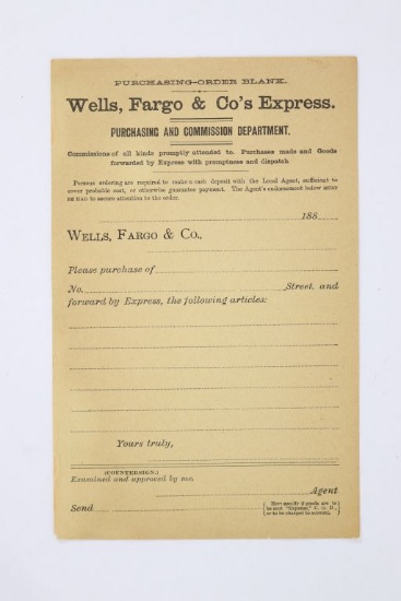 Wells, Fargo 1880's Purchase Request