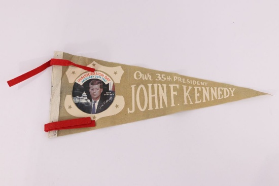 Rare John F. Kennedy Inauguration PennantOriginal JFK pennant offered on January 20, 1961. Has some