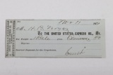 Wells, Fargo/U.S. Express 1875 Check