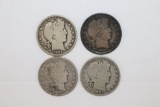 (4) 1901 Barber Silver Half Dollars