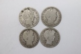 (4) 1905-S Barber Silver Half Dollars