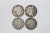 (4) 1909 Barber Silver Half Dollars