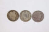 (3) 1906-O Barber Silver Half Dollars