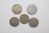 (5) Nazi Silver 2 Mark Coins