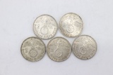 (5) Nazi Silver 2 Mark Coins