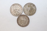 (3) Nazi 1935-36 5 Mark Silver Coins