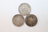 (3) 1936 Nazi 5 Mark Silver Coins