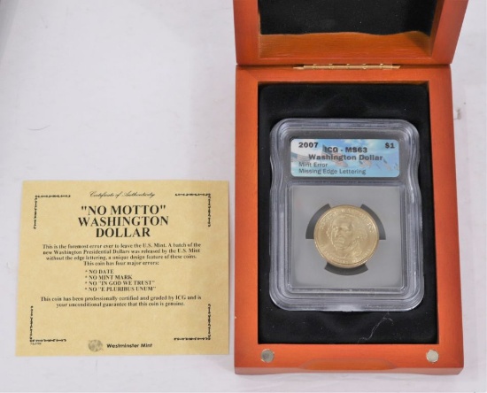 2007 Washington Dollar Mint Error - ICG - MS63