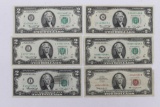 (6) $2.00 Bills - incl Red Seal 1963