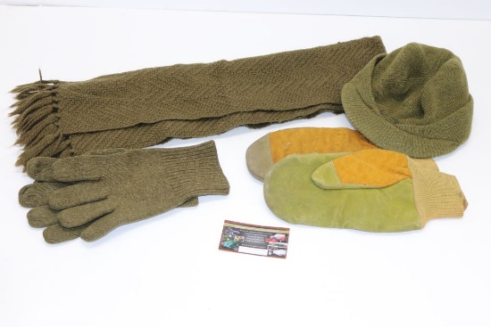 WWII Winter Scarf, Gloves (2 pair) & Hat