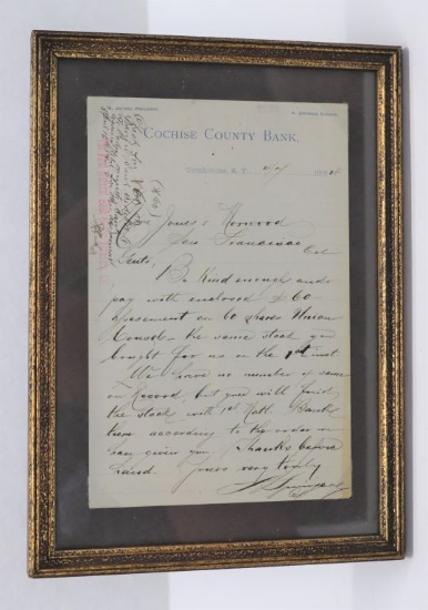 Tombstone Arizona (1884) Signed Bank Letter