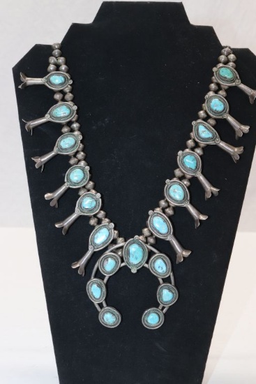 Silver & Turquoise Squash Blossom Necklace