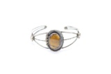 Silver & Amber Stone Cuff Bracelet