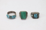 Group of (3) Silver & Turquoise Rings