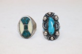 Group of (2) Silver & Turquoise Rings