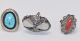 Group of (3) Silver & Turquoise Rings