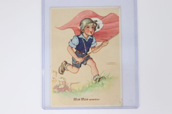 Child w/Nazi Flag Propaganda Postcard