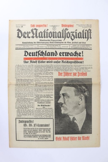 Election Day Mar. 13, 1932 Nazi Newspaper
