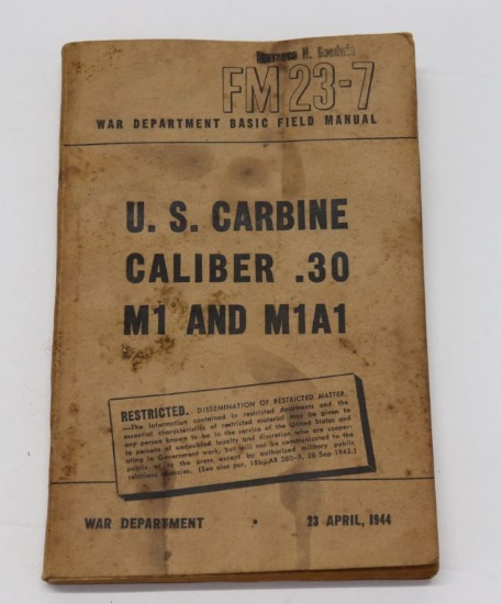 WWII U.S. .30 Caliber Carbine Manual