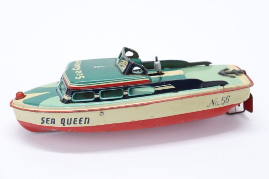 1950's Japan Wind-up Sea Queen Tin Boat