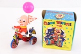 Vintage Mechanical Tin Clown Tricycle - Korea