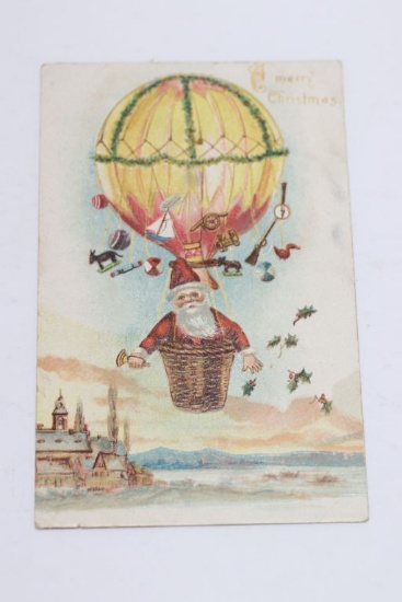 Early 1900's Santa in Balloon Postcard