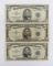 (3) Series 1953A $5.00 Silver Certificates - circulated