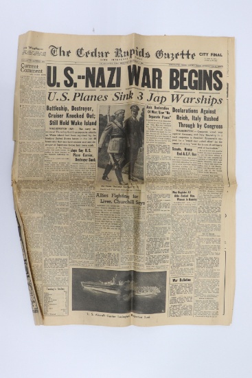 WWII Newspaper: U.S.- Nazi War Begins