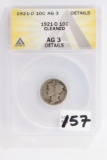 1921-D ANACS Graded AG-3 Mercury Dime, cleaned