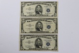 (3) Series 1953-A $5.00 Silver Certificates