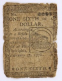 Continental Currency One Sixth Dollar Note