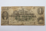 1863 State of Alabama Confederate $1 Currency