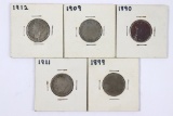 (5) V-Nickels - common, circulated