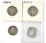 (4) Early 20th Century US Silver Quarters