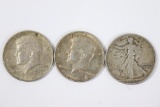 (3) US Silver Half Dollars: Walking Liberty & Kennedy