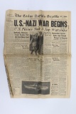 WWII Newspaper: U.S.- Nazi War Begins