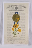 1933 State of CA Great Seal Certificate