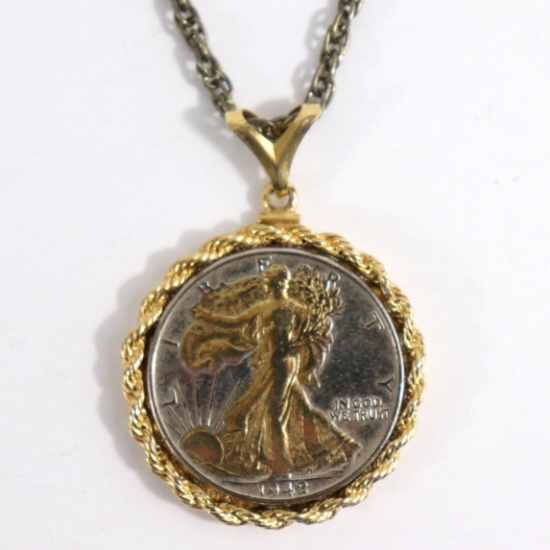 Silver Walking Liberty Half Dollar Necklace
