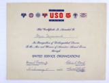 Original (1953) USO Award/Certificate