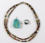 Sterling Indian Necklace/Turquoise Pendant