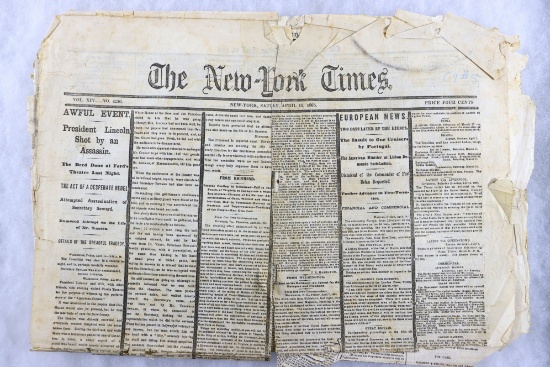 Rare! April 15, 1865 Lincoln Newspaper
