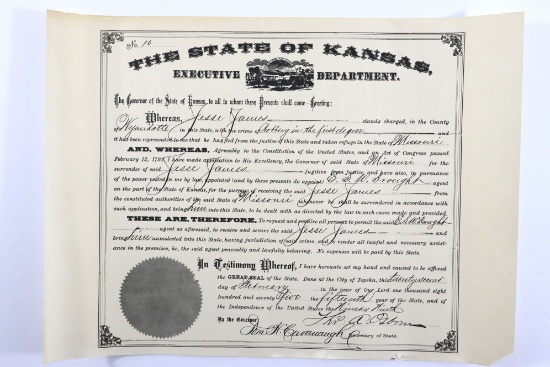Jesse James (1875) Arrest Warrant Copy