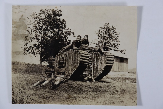 WWI Photo Army Soldiers with Log Tank